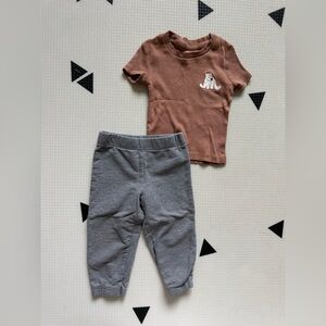 Carters|Baby gender neutral toddler outfit,Brown ribbed tee w teddy bear & pants